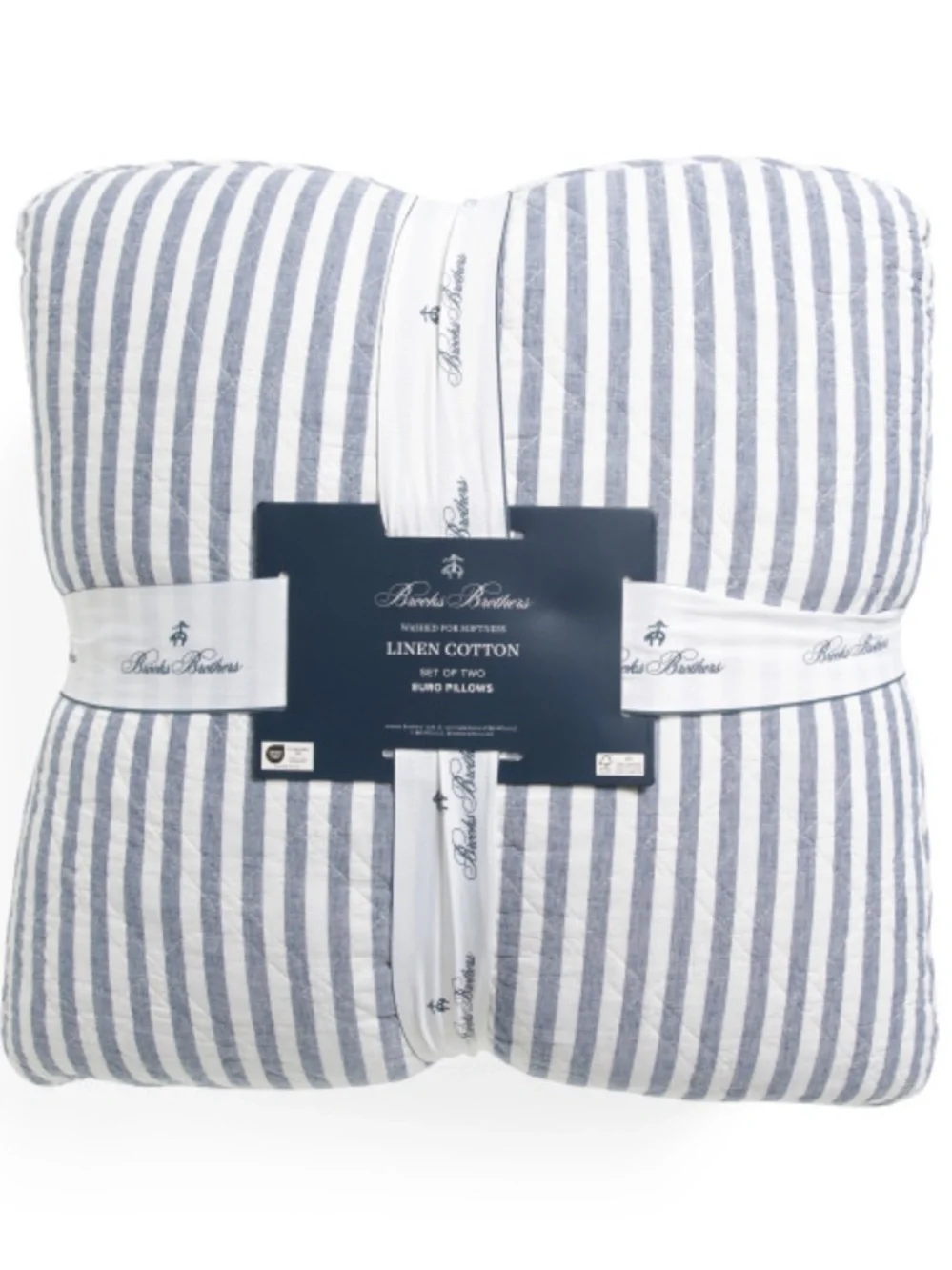 Brooks Brothers Navy and White Striped Linen-Cotton Euro Pillow Set